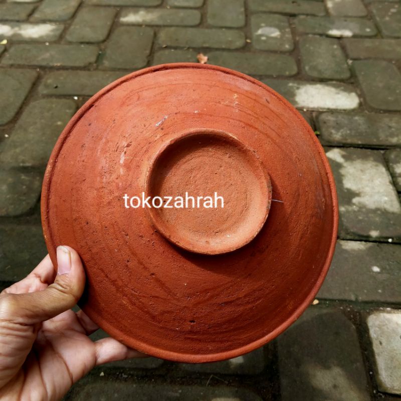 Piring Cobek Tanah Liat Merah Tebal Ada Kaki UK 20-21cm/Cobek Merah Tradisional Tebal Berkaki