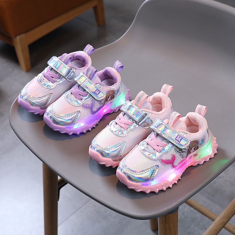 Mermaid LED Sepatu Anak Import Kids Shoes Size 21-30 Usia 1-5 Tahun