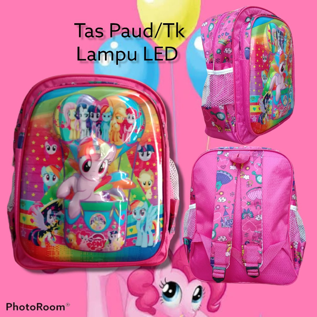 rangsel anak karakter kuda ponny menggunakan lampu Led menyala rangsel sekolah paud/tk