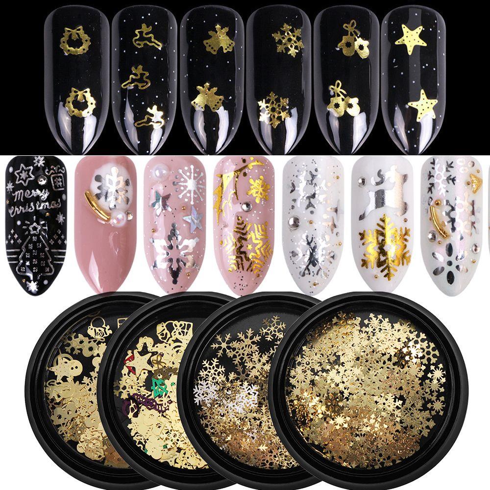 R-bunga Xmas Manicure Stiker Wanita Fashion Emas Logam Berongga Ultra-Tipis Natal Decal