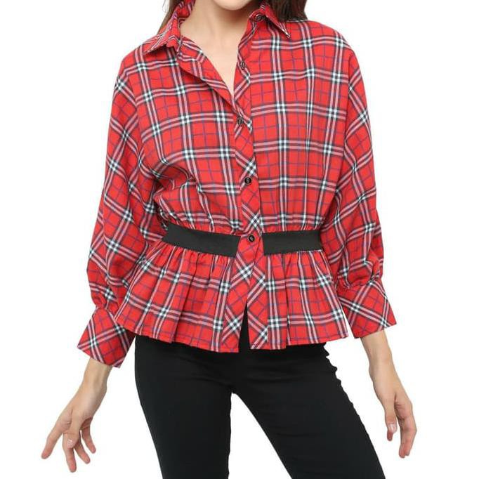 Kualitas Terbaik kemeja Flanel Wanita Import - Merah MURAH