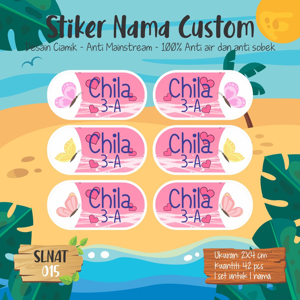 SLNAT 015 sticker label nama  anak kartun  cute stiker 