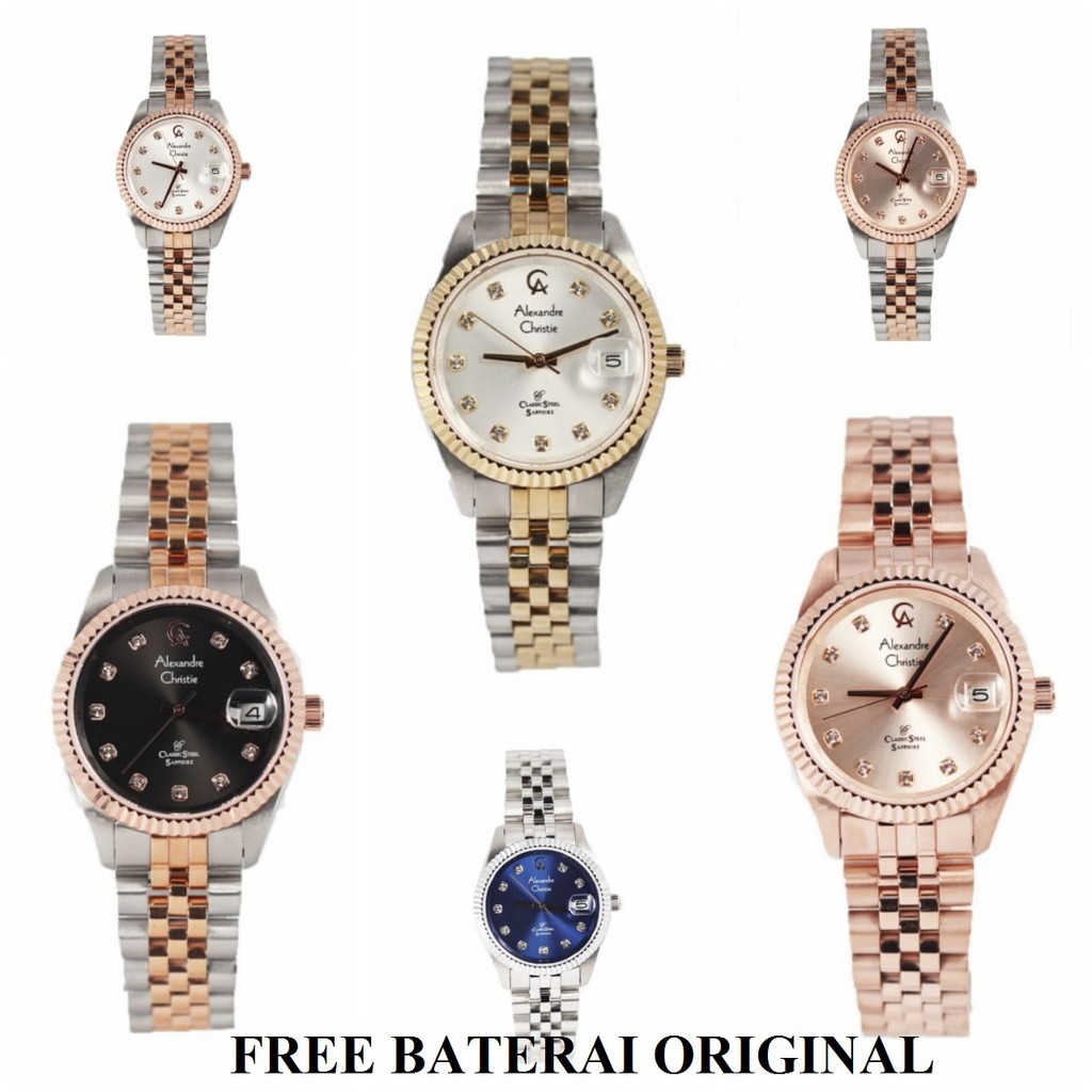 ORIGINAL Jam Tangan Wanita Alexandre Chritie AC 5013 / 5014 / 5016 Rantai Garansi 1 Tahun