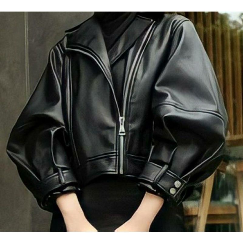 Mantel Kulit Antik Wanita 2020 Baru Longgar Hitam Pu Jaket Wanita Single
