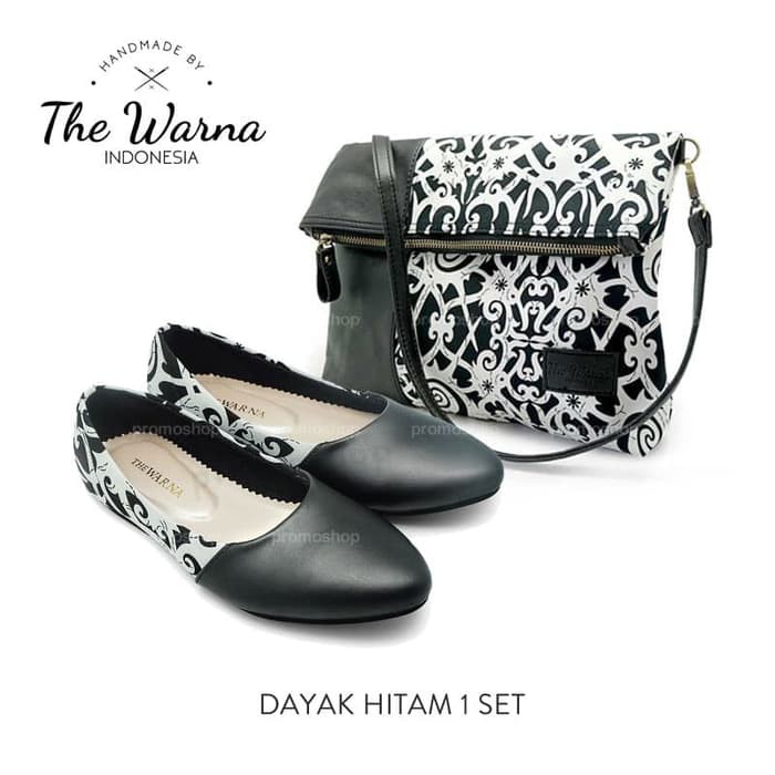 Sepatu dan Tas Wanita The Warna Setelan Set Original Handmade - Hitam