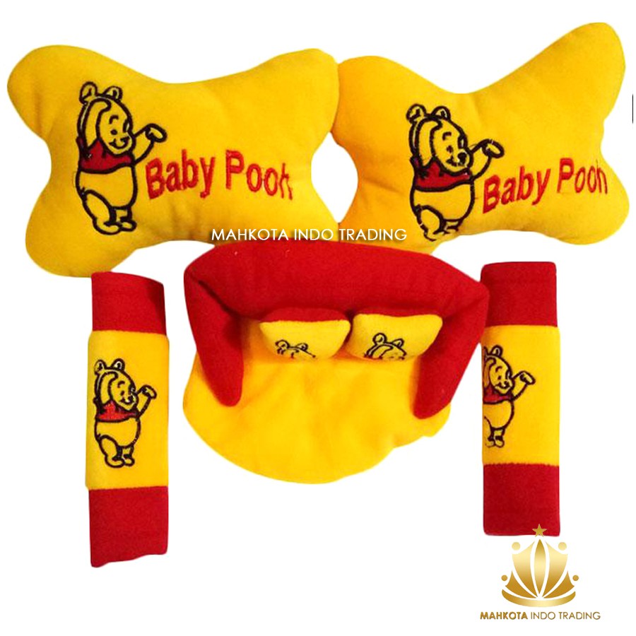 Bantal Jok Mobil Pooh 3in1 / Bantal Leher Mobil Pooh / Tempat Tisue Pooh Warna Kuning