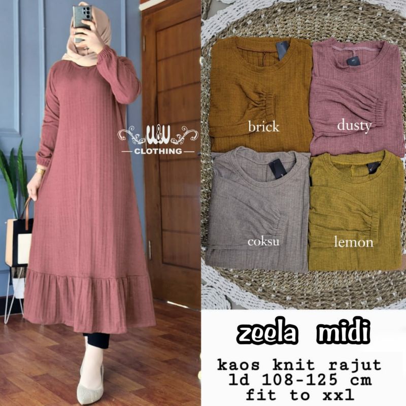 Gamis wanita Polos Zeela Midi kaos knit rajut