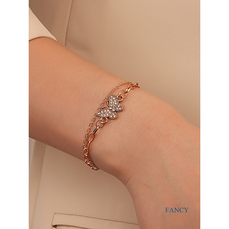Gelang Tangan Rantai Adjustable Aksen Kupu-Kupu Hias Kristal Zircon Untuk Wanita Butterfly