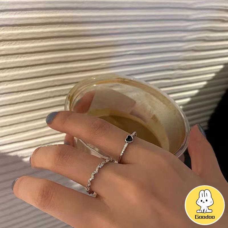 Set Cincin Jari Telunjuk Bahan Zirkon Warna Hitam Untuk Wanita -Doo