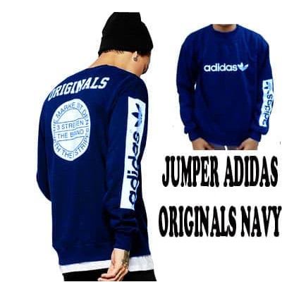 [Gratis Ongkir] Sweater Distro ADIDAS TEXT ORI NAVY - Jaket Jumper Hoodie Pria dan Wanita L dan XL