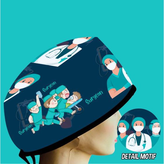 Topi Medis / Scrub Hat / Surgical Cap Printing Motif Surgeon