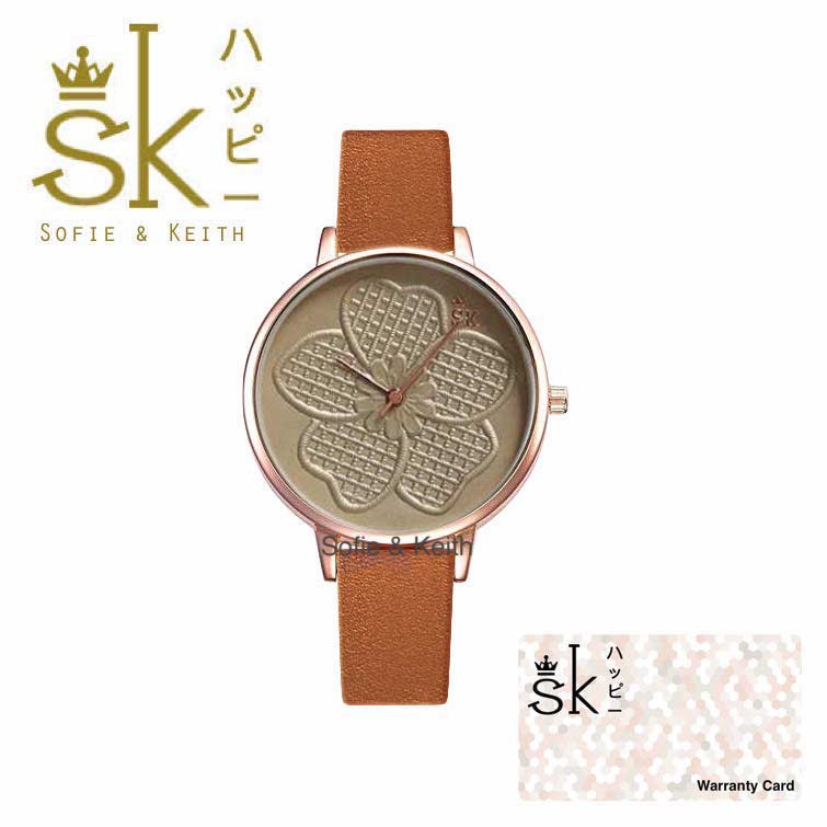 SK Anggrek 3D [ Cokelat ] Jam Tangan Water Resistant Wanita Fashion Strap Leather - SK_816