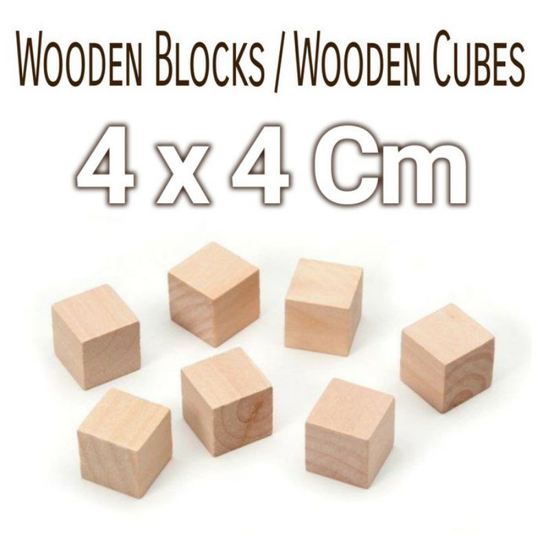 Square Wooden Cubes 4x4cm wooden blocks balok kayu kubus bahan craft