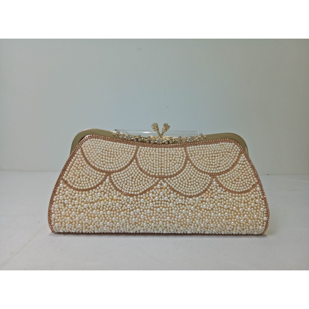 Clutch Pesta Farnell Mewah Kondangan Import Mutiara Permata Rhinestones