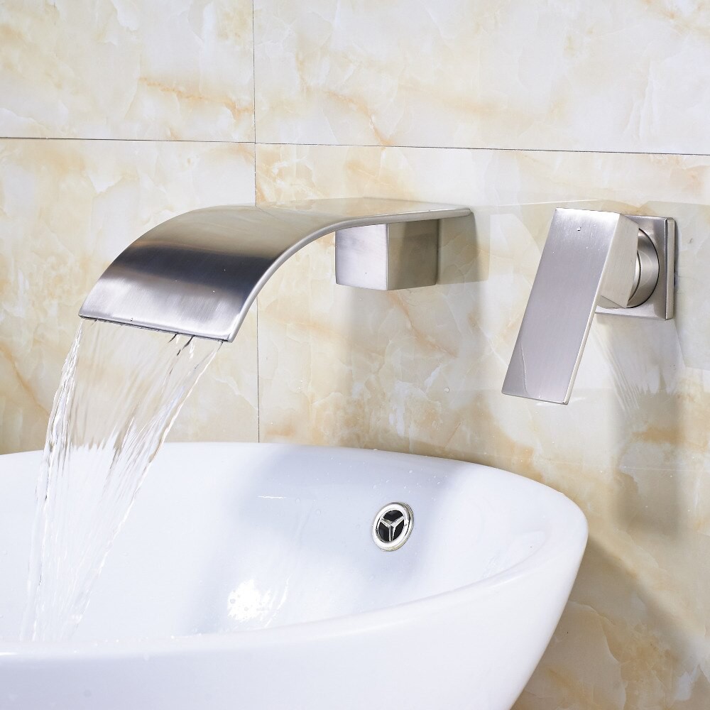 Contemporary Nickel Brushed Bathroom Sink Faucet One Handle Mixer Tap Wall Mount Shopee Indonesia