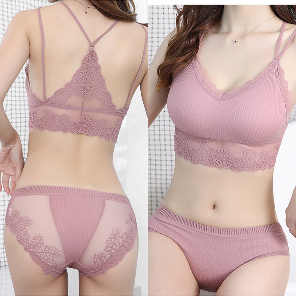 (COD) Bra Wanita Lace Side Sling thread bra Gathered Sports BH B06