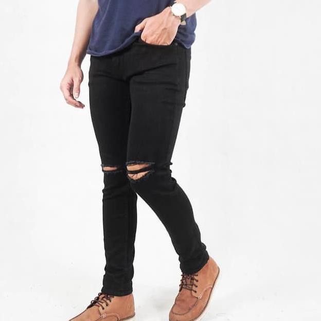 Terlaris Credomenstore Celana  Jeans Sobek  Hitam  Celana  