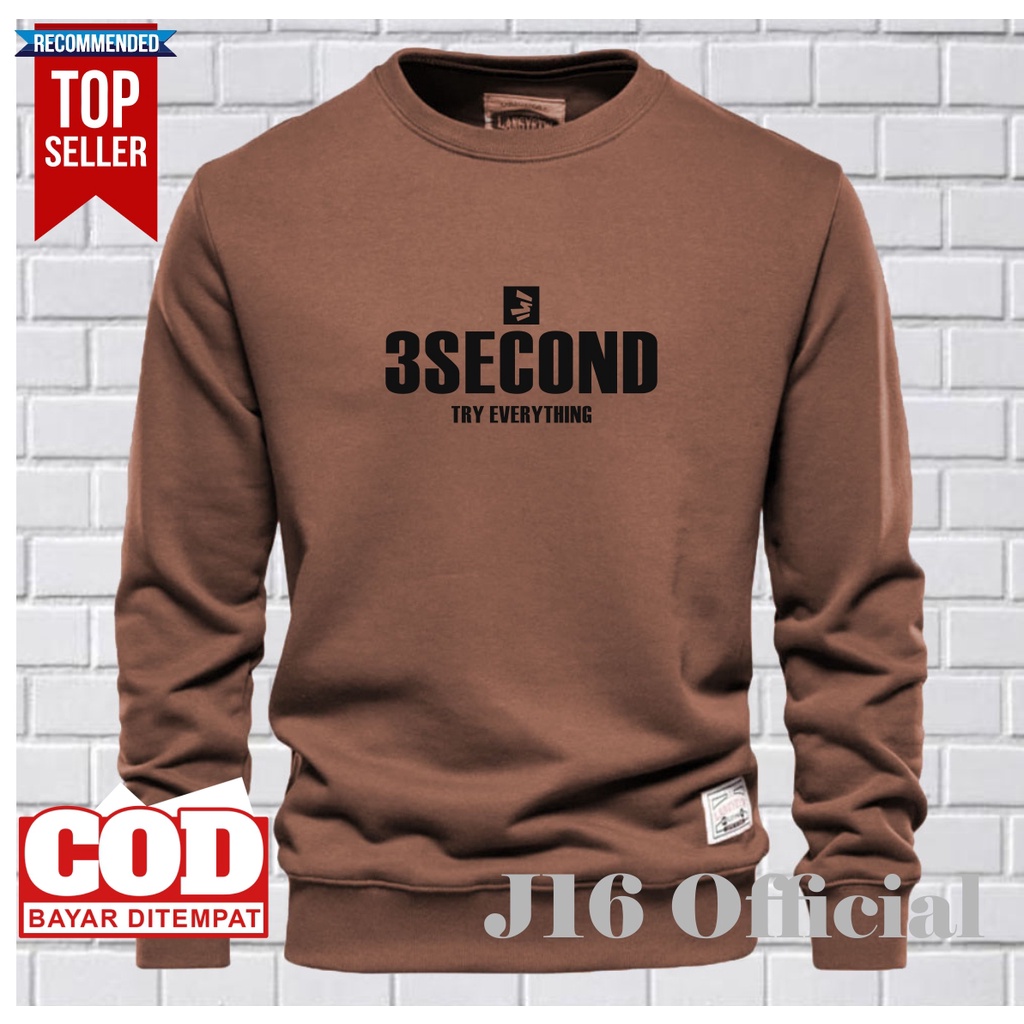 3SECOND CREWNECK Sweater Distro Pria Bahan Fleece Tebal Premium