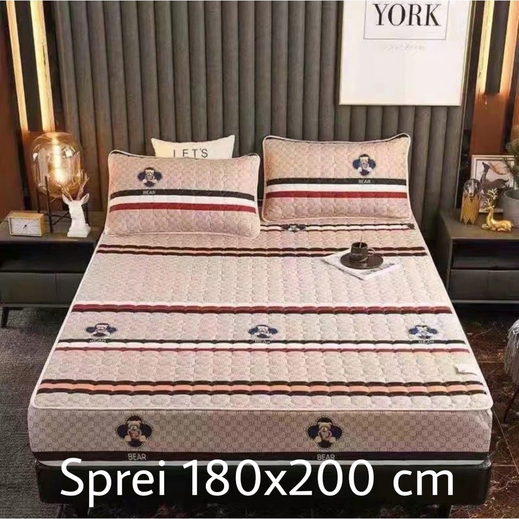 Sprei Waterproof / Sprei Protektor bermotif  ukuran 180x200cm-coklat garis