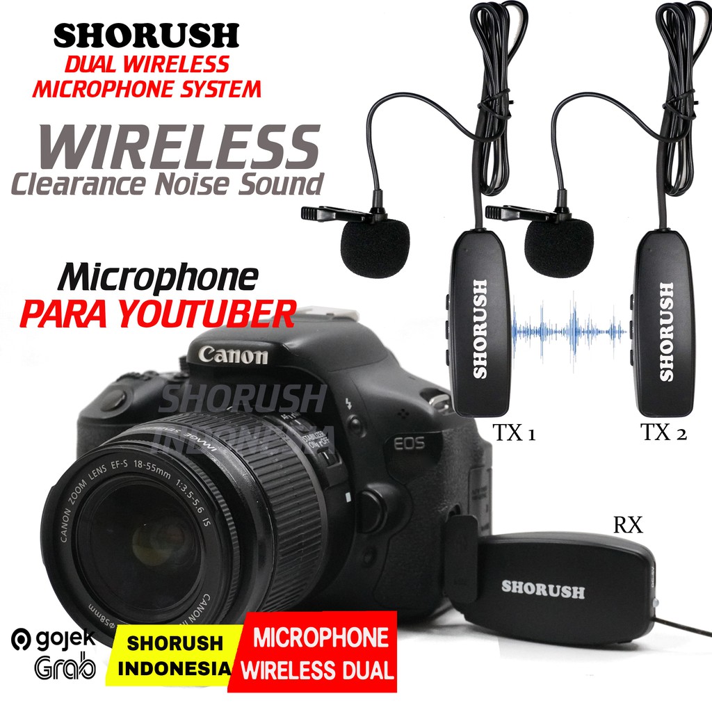 Shorush SM-2 Dual Channel Microphone Mic Clip On Wireless 2.4G PRANK Vlog untuk Smartphone HP Camera Sony