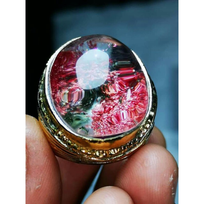 [BAYAR DIRUMAH] natural kecubung karang merah phantom quartz ring tanam antik