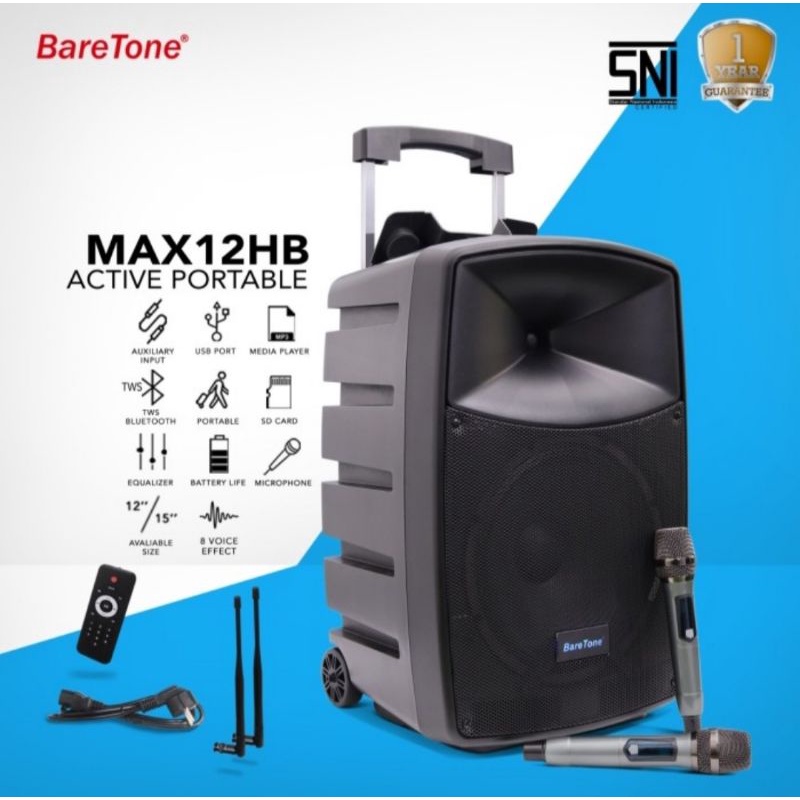 SPEAKER PORTABLE AKTIF WIRELESS MEETING BARETONE 12 INCH MAX 12HB BLUETOOTH ORIGINAL