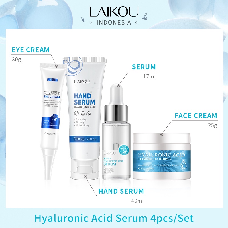 LAIKOU Hyaluronic Acid Serum Wajah Meremajakan Pelembab Set Krim Memghilangkan Bintik Hitam