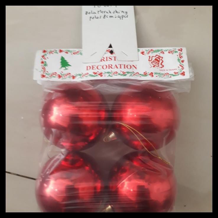 

Hiasan Dekorasi Natal Bola-Bola Merah Shiny Polos 8 Cm Isi 4 Pcs