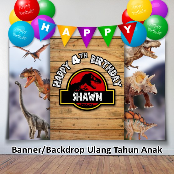 Spanduk Banner Backdrop Ulang Tahun Anak Dino Jurassic