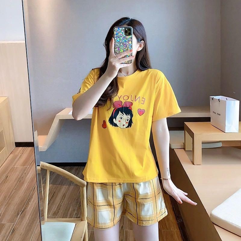 BAJU TIDUR PIYAMA WANITA HOTPANTS SETELAN KAOS LENGAN PENDEK KATUN IMPORT PREMIUM BERKUALITAS SIZE M-2XL MOTIF TERBARU FIT TO 70KG