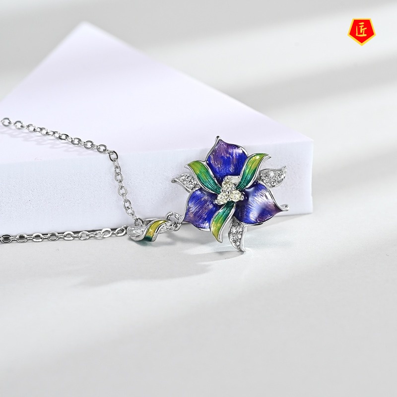 [Ready Stock]Elegant Green Flower Ring Necklace Earrings Pendant Set