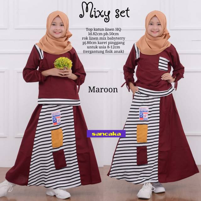 Setelan Pakaian Anak Perempuan Katun Linen Mixy Set by Sancaka