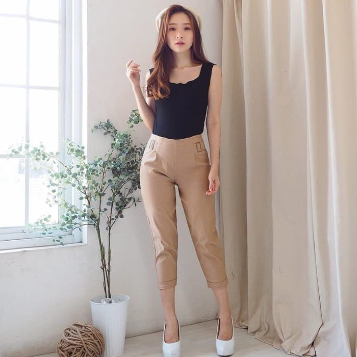 Unik PANTS YANA Celana Kerja Santai Wanita Highwaist Otoment ImportHongkong - Cokelat Diskon