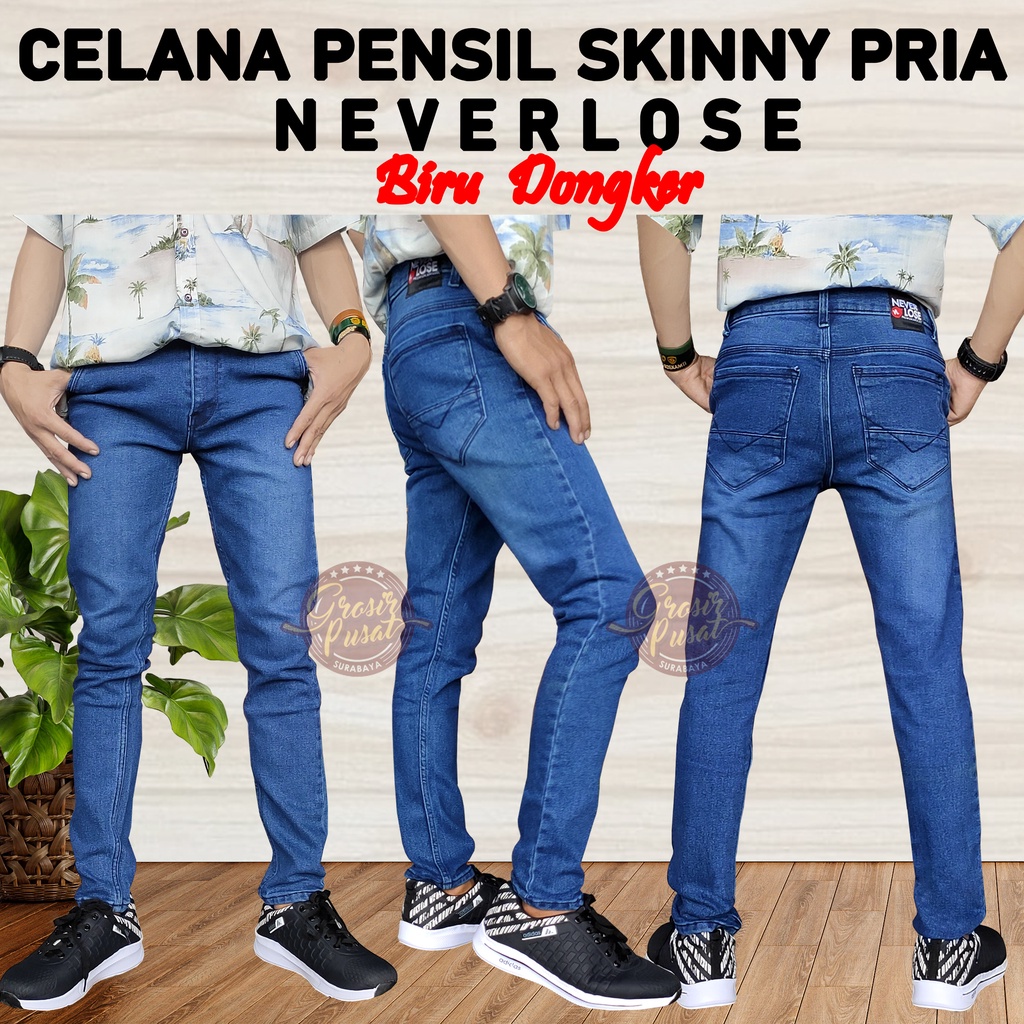 Celana Jeans NVL Pensil Skinny Pria Biru Dongker 27 - 38