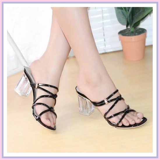 Monaco Heels Wanita Tapak Tahu 5 Cm Putih Premium Sandal High Heels Hak Tahu Kaca Tali Ks03 - Moca, 