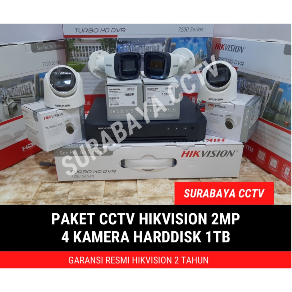 Paket CCTV Hikvision Turbo HD 2MP DVR 4 Channel 4 Kamera HDD 1TB Siap Pasang