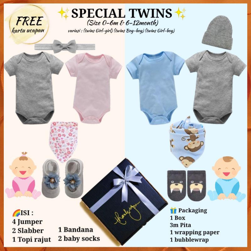KADO BAYI GIFT SET BABY hampers baju box perempuan laki parsel lahiran kembar BTM bajutasmurahku-🔴SPECIAL TWINS 👧👦