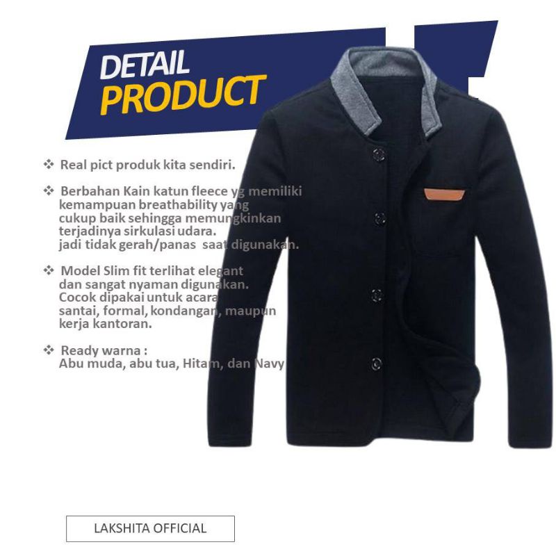 ORIGINAL DURABEL Kemeja Blazer Pria Dewasa Style Korea Lengan Panjang Bahan Katun Stretch Premium Kualitas Import Semi Formal Sweater Cowok Kasual Keren Trendy Murah Model Slimfit Varian Warna Hitam Navy Abu Polos Terbaru 2023 M L XL XXL Garansi Bisa COD