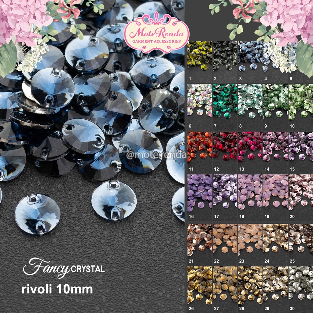 Payet kristal jahit diamond Fancy, bentuk rivoli, size 10mm (harga per lusin), kode 3RFC