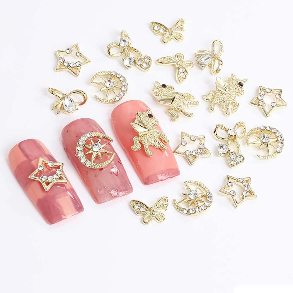 AUGUSTINA Augustina Nail Art Berlian Imitasi Pesona Paduan Zirkon Mewah Unicorn Kupu-Kupu Seri Berlian Jepang DIY Perhiasan Kuku