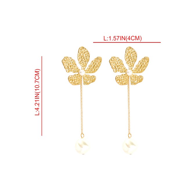 LRC Anting Tusuk Fashion Gold Alloy Pearl Flower Earrings F69519