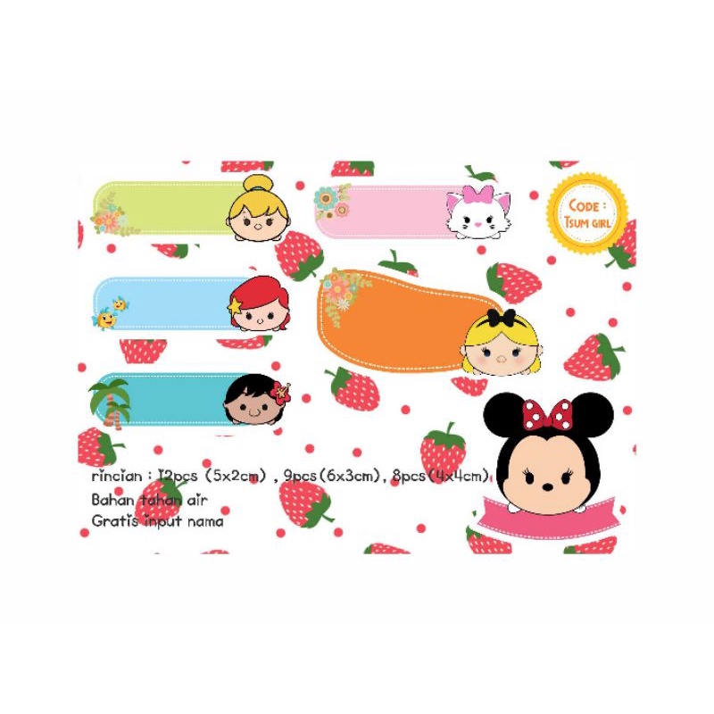 

STICKER LABEL NAMA CUSTOM character TSUMTSUM GIRL