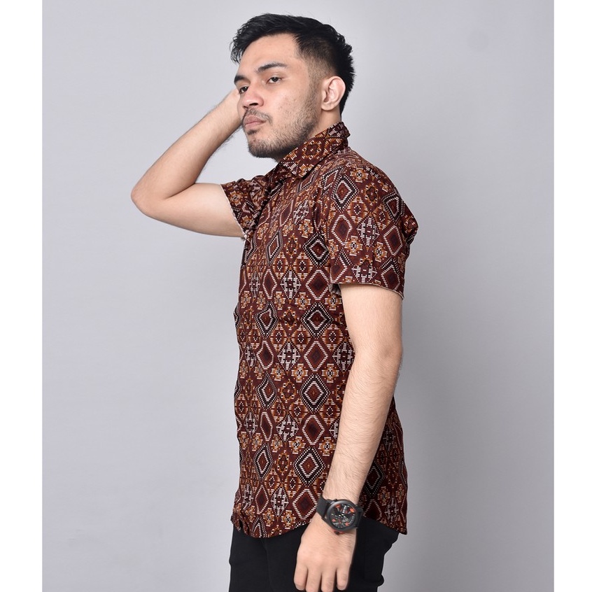 BIG SALE 4.4 New Arrival Distro Batik Pria Bordir Sogan Batikaf Notoarto Batik Ipnu-Ippnu Hem Pria-DIAMON PNDK COKLAT