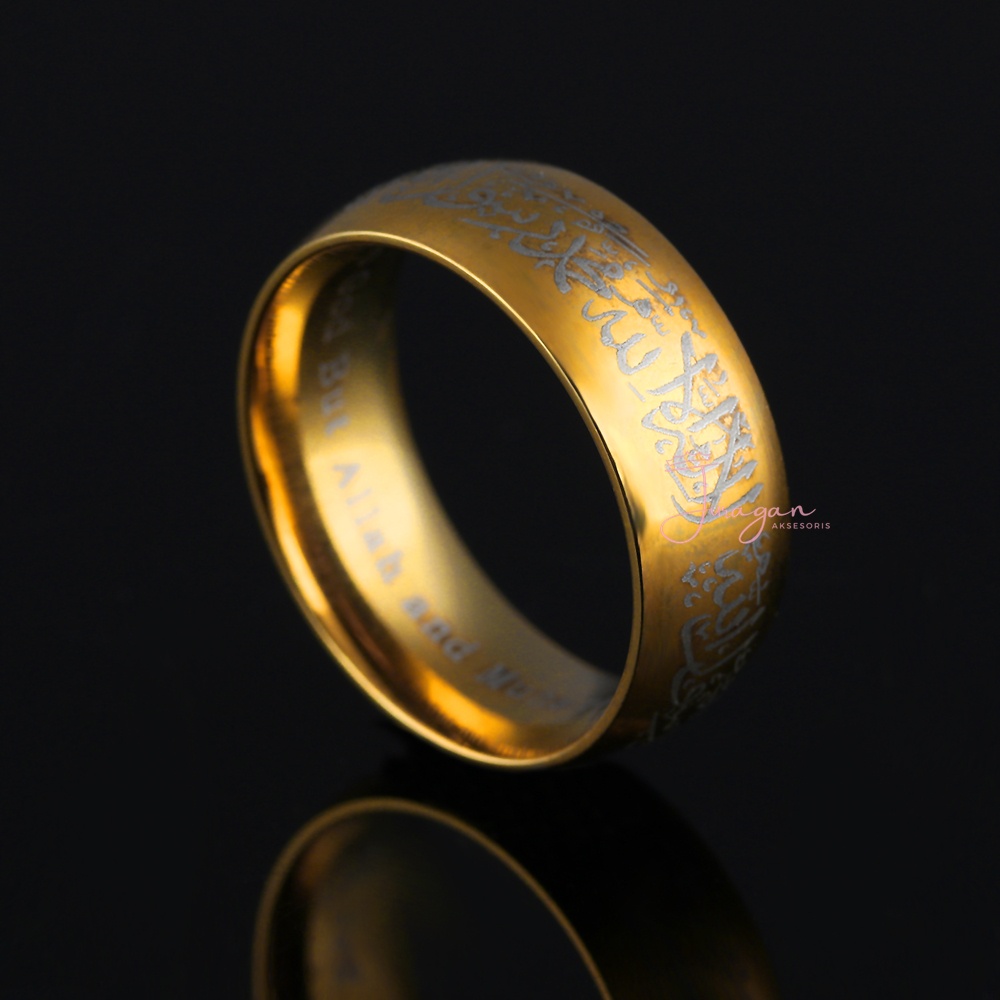 Cincin Titanium Islami Syahadat Warna Gold BONUS Gelang