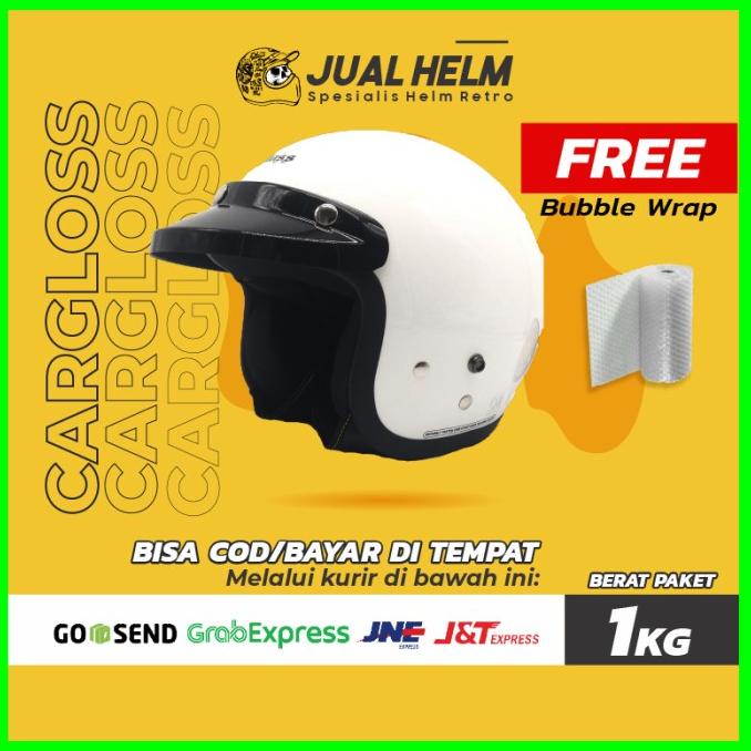 HELM CARGLOSS PUTIH WHITE GLOSSY / HELM RETRO / HELM CLASSIC