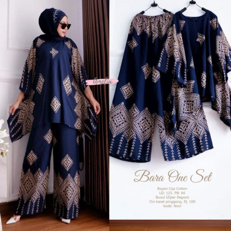 Bara Big One Set Jumbo Rayon Batik Premium Waka Waka Setelan Wanita Celana Panjang Set Bigsize LD 140 cm