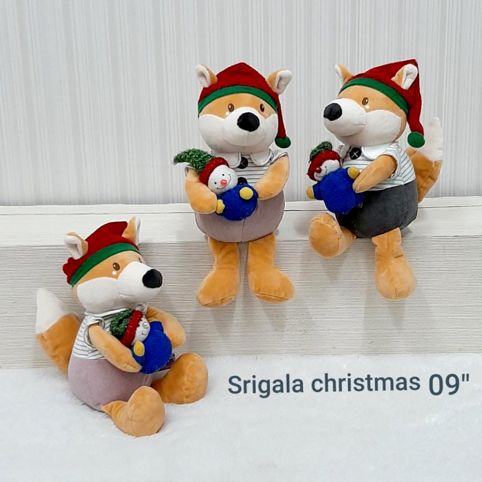 Boneka Natal srigala husky 30cm Souvenir merry christmas santa snowman