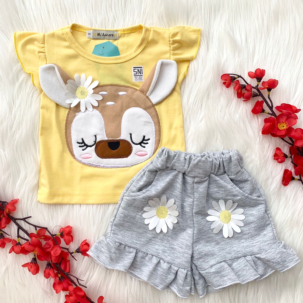 Baju setelan kaos celana motif lucu fashion anak bayi perempuan cewek baby girl murah -FLO