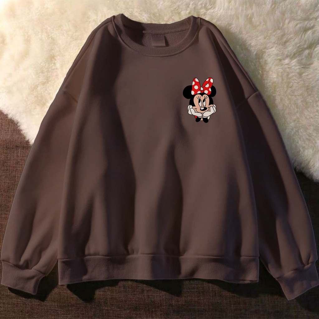 SWEATER WANITA MINNIE LOGO / PAKAIAN WANITA LUCU FLEECE TEBAL LEMBUT TERBARU'