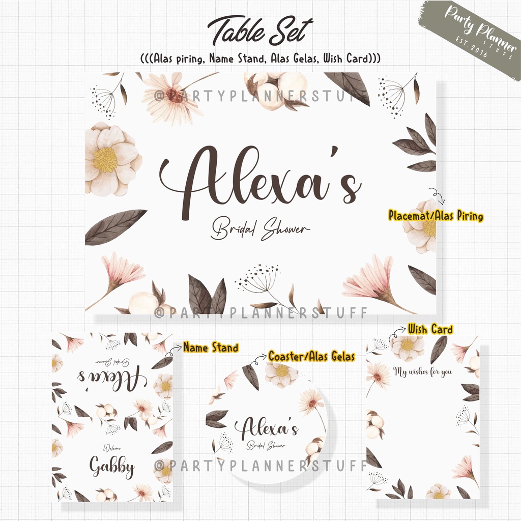 Table set bridal shower / table set sweet seventeen decor meja / table set anniversary / baby shower